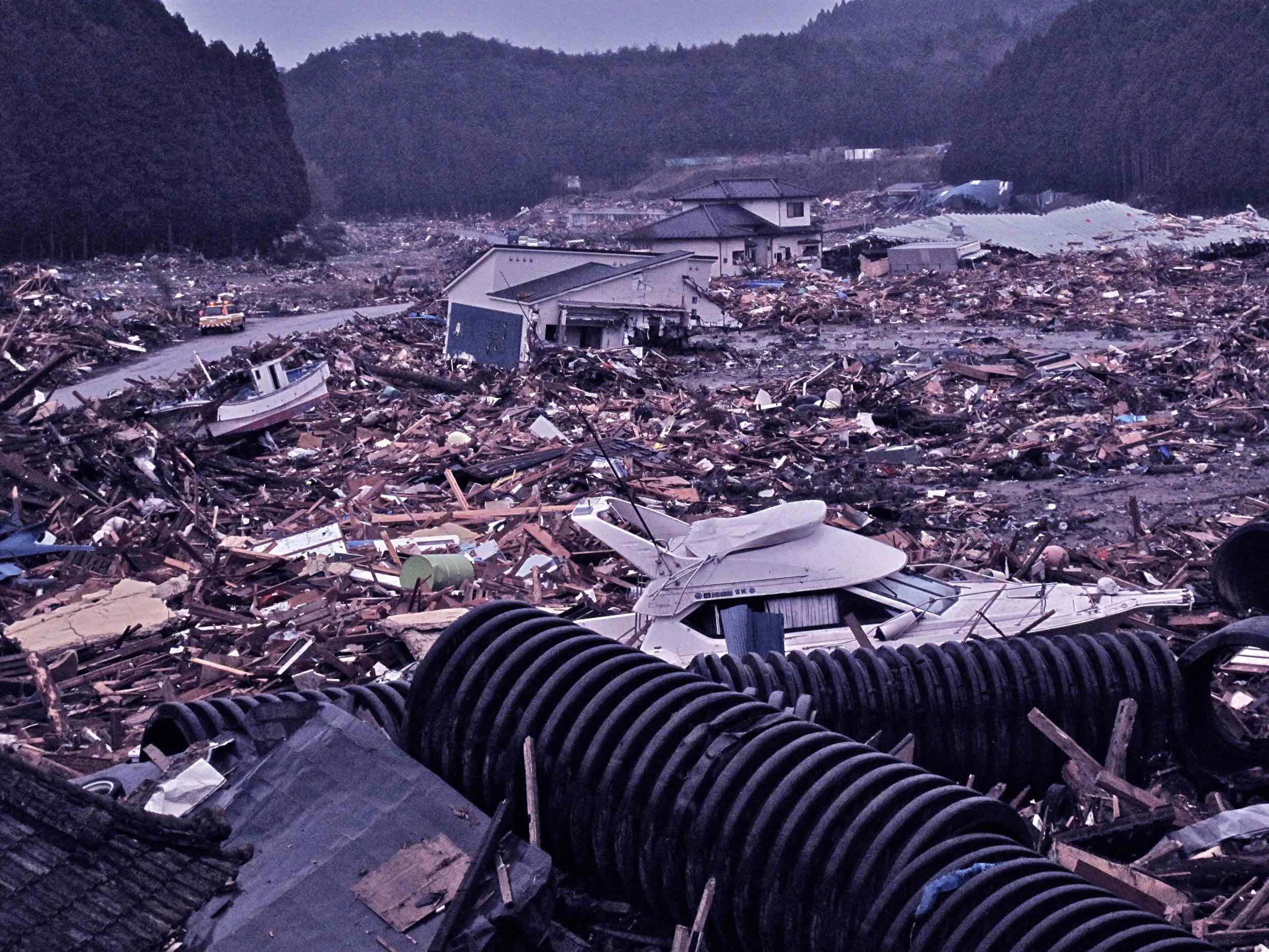  3/14 looking towards ocean, outskirts of Shizugawa area, Minami Sanriku 