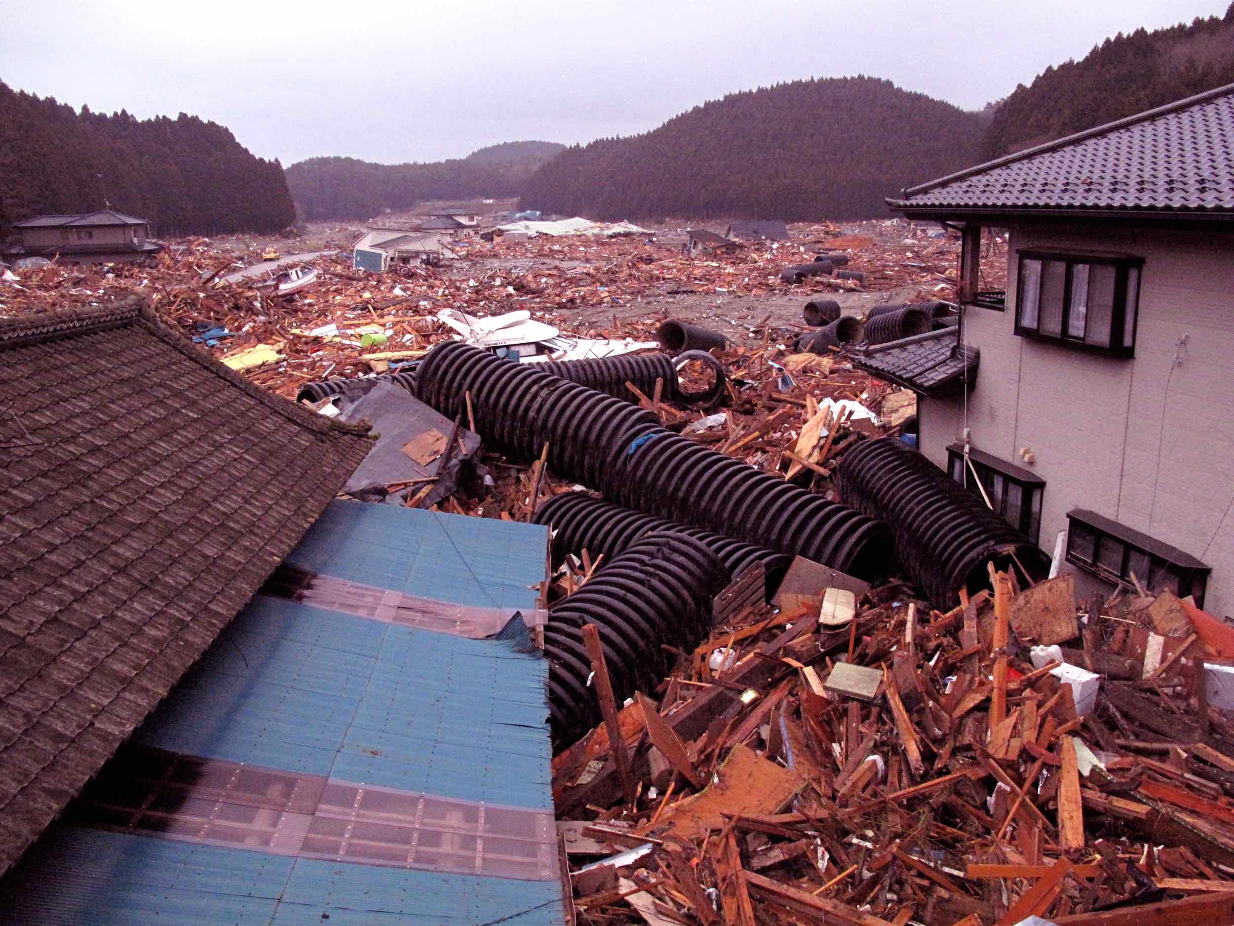  3/14 looking towards ocean, outskirts of Shizugawa area, Minami Sanriku 