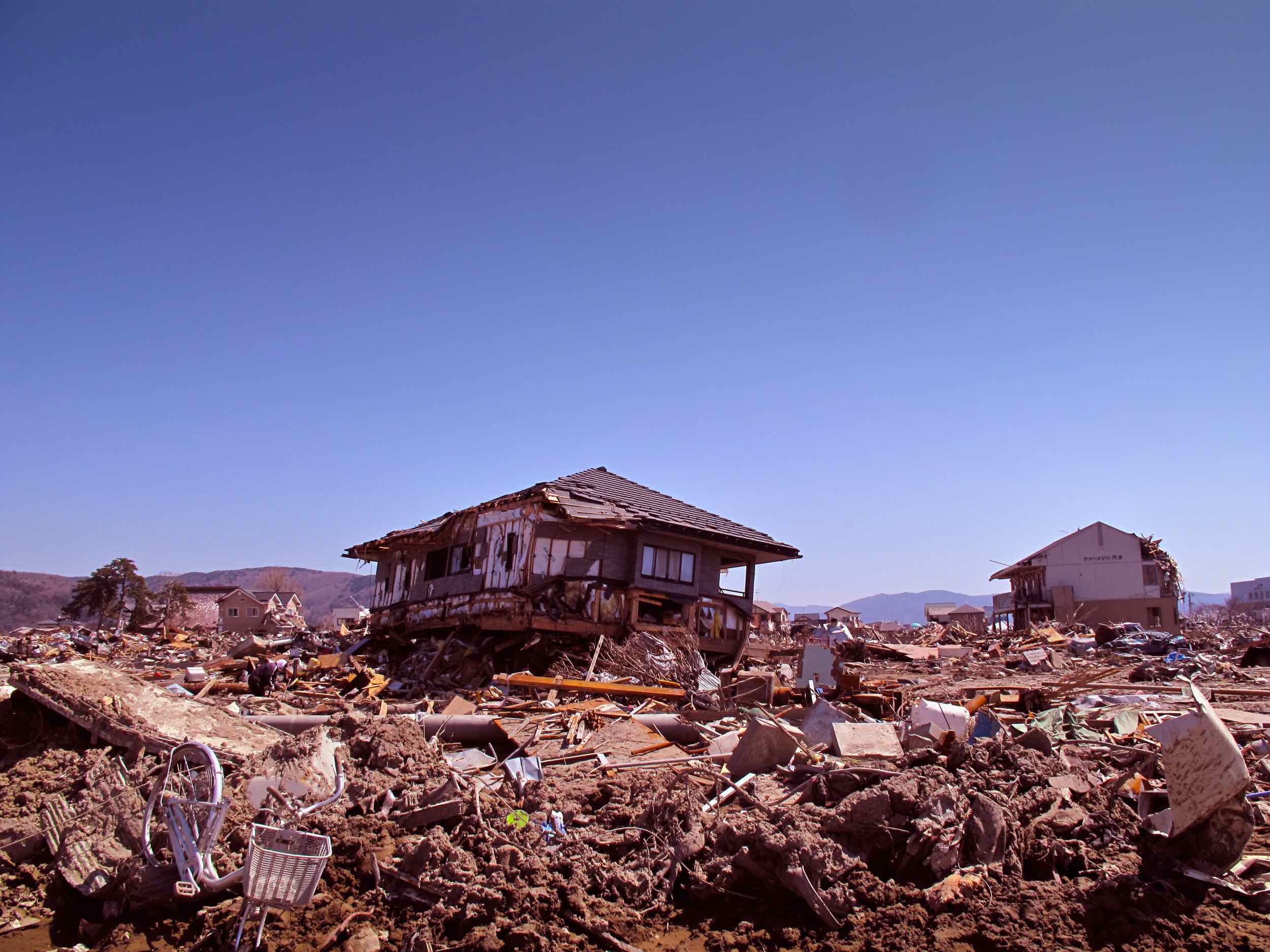  4/5 ruined houses in residential neighborhood, outskirts of Ishinomaki City 