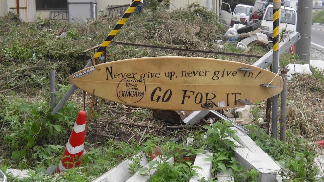  6/18 surfboard on Cobalt Line road, Onagawa City 