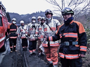  3/14 Kyōto fire brigade on Route 398, outskirts of Shizugawa area, Minami Sanriku 