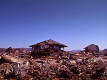  4/5 ruined houses in residential neighborhood, outskirts of Ishinomaki City 