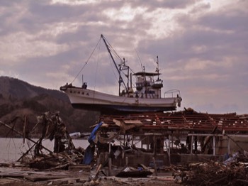  4/15 grounded fishing boat, Port of Onagawa, Onagawa City 